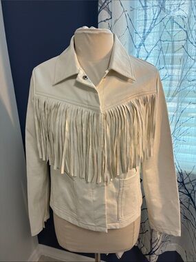 Fringed Cream Faux Leather Jacket